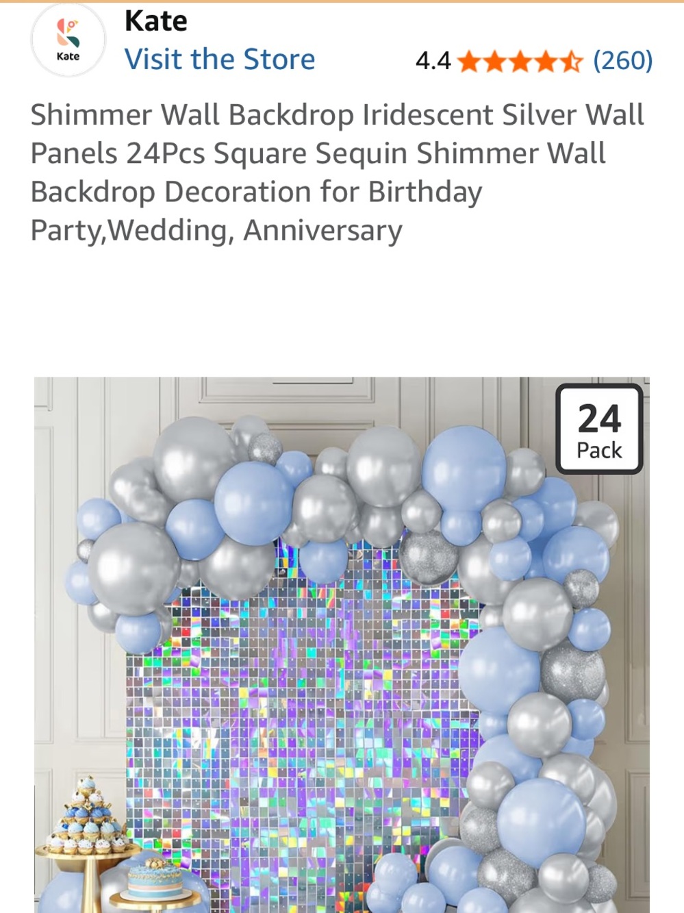 23-panel shimmer wall (iridescent silver) for party or photo backdrop by Kate